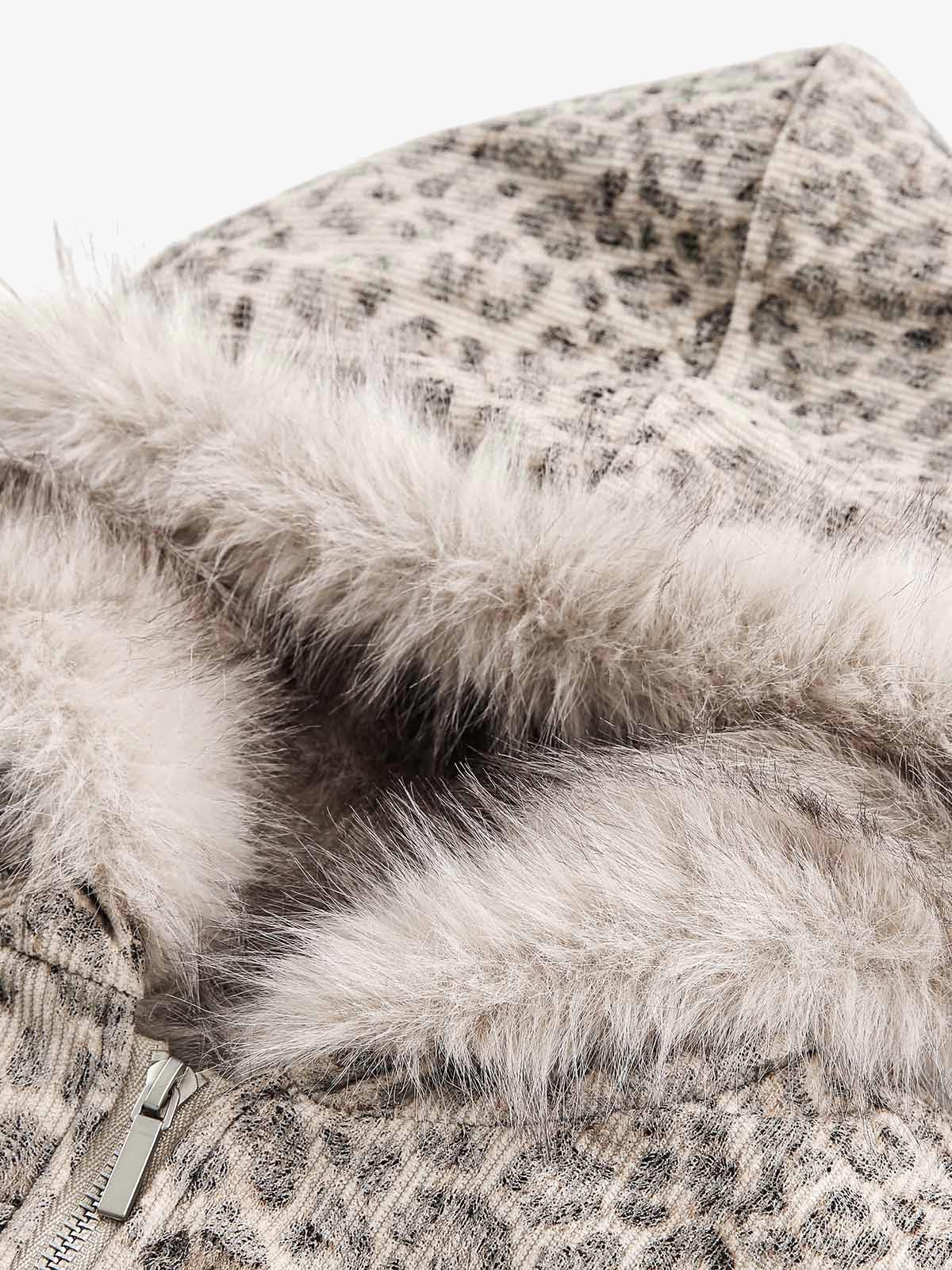 Revelse™ Cheetah Print Hooded Jacket with Faux Mink Fur Trim