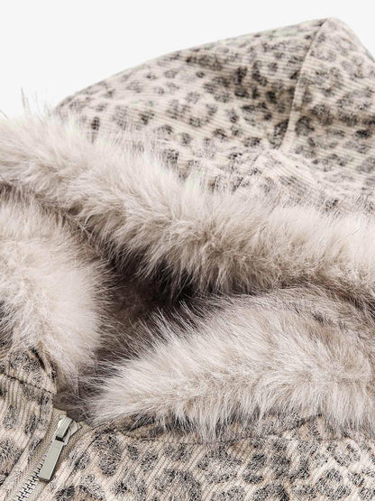 Revelse™ Cheetah Print Hooded Jacket with Faux Mink Fur Trim
