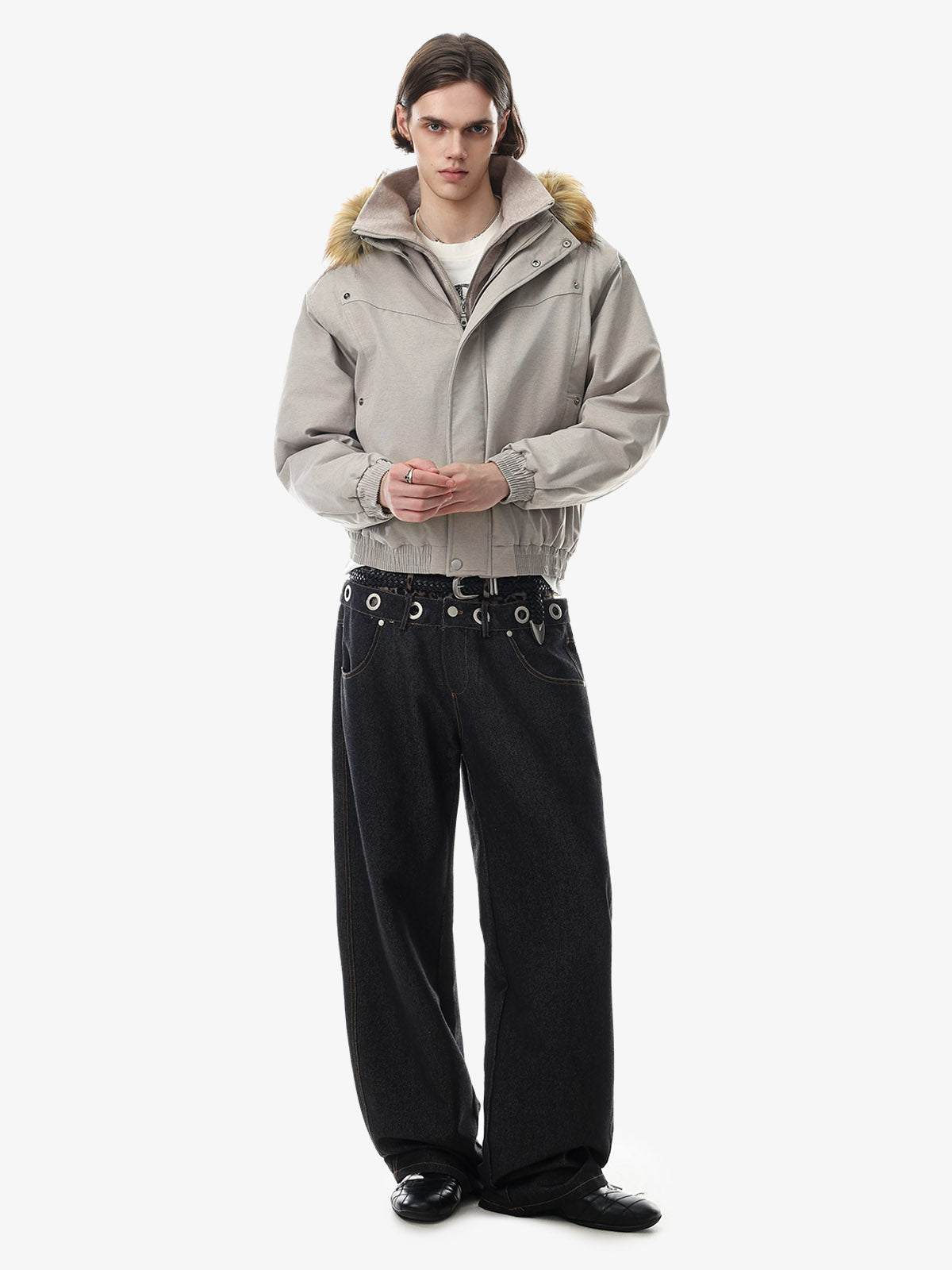 Camouflage track jacket shown with the zip partially open