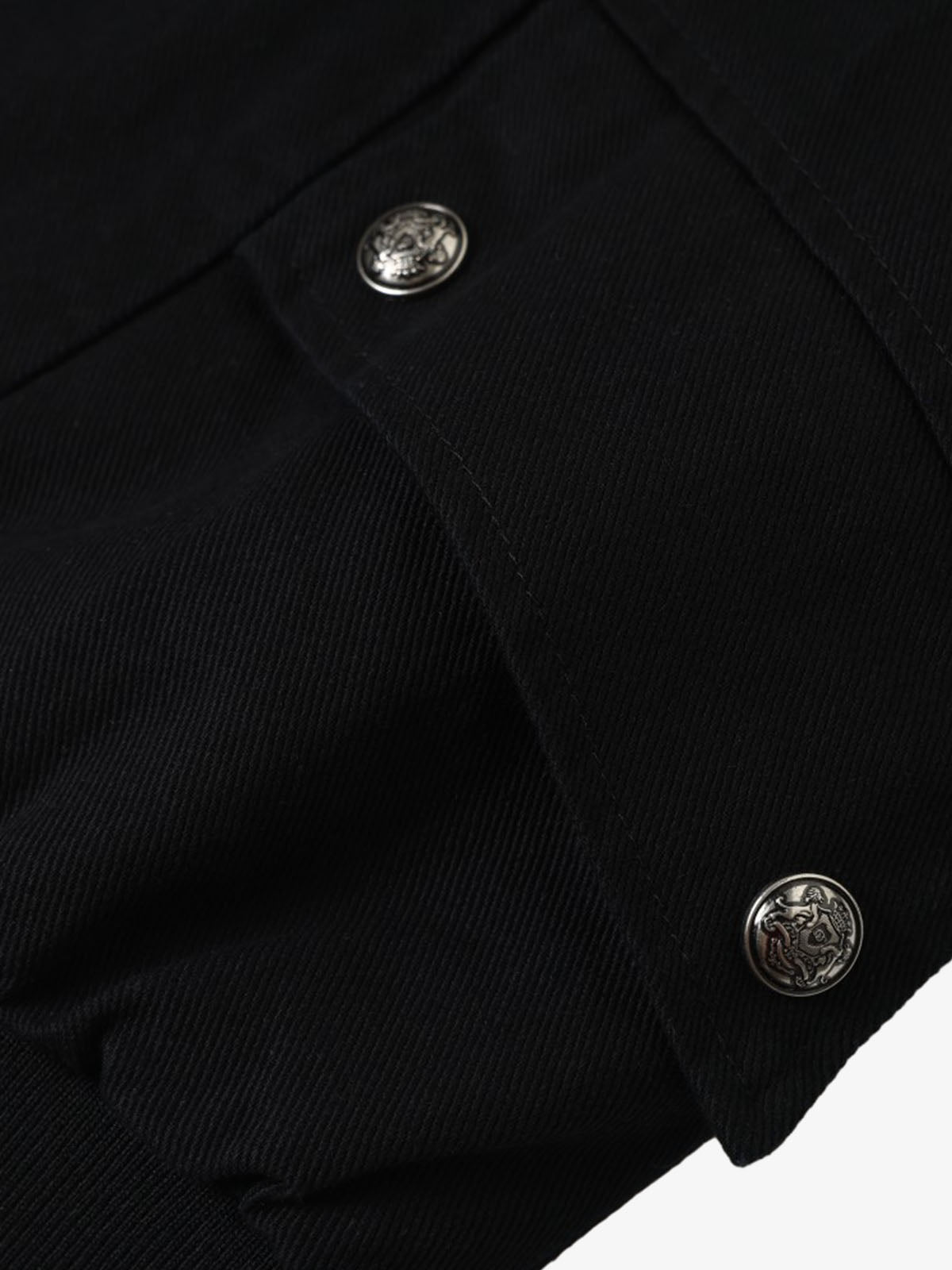 Side view of a cropped techwear work jacket with a stand collar