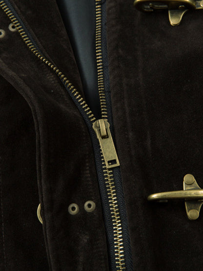 Revelse™ Retro Suede Bomber Jacket with Metal Button Lapel