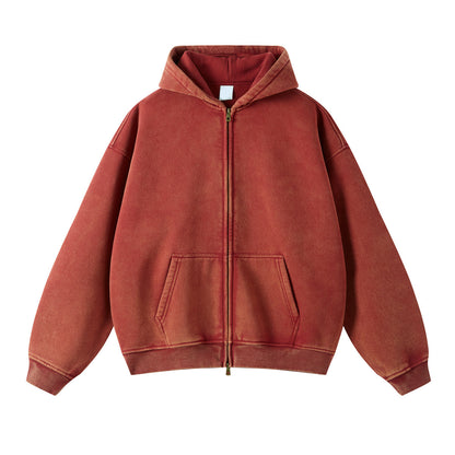 Revelse™ Washed Oversized Retro Zip-Up Hoodie