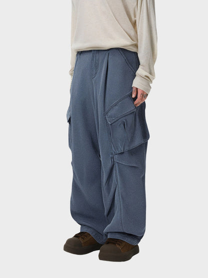 Revelse™ Oversized Wrinkled Cargo Denim Pants Elastic Waist