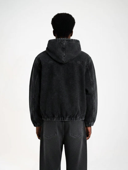 Revelse™ Washed Denim Toggle Front Hoodie Black