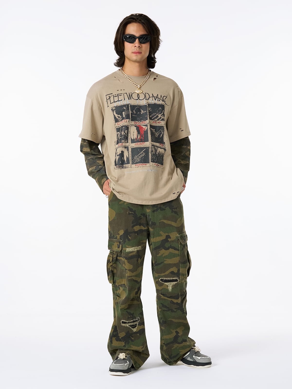 Revelse™ Woven Ripped Camouflage Cargo Baggy Pants