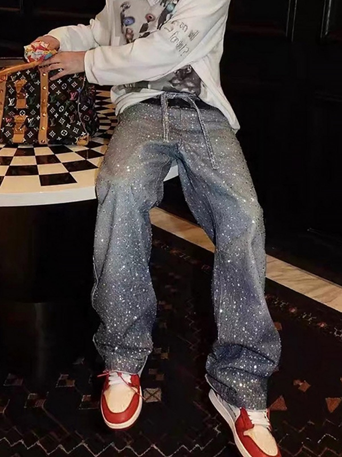Revelse™ Distressed Denim Jeans with Diamond Belt Decor Detail