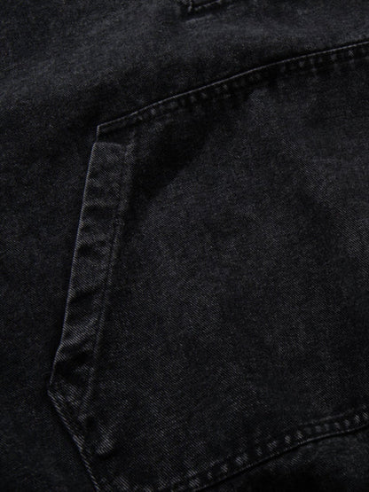 Revelse™ Washed Denim Toggle Front Hoodie Black
