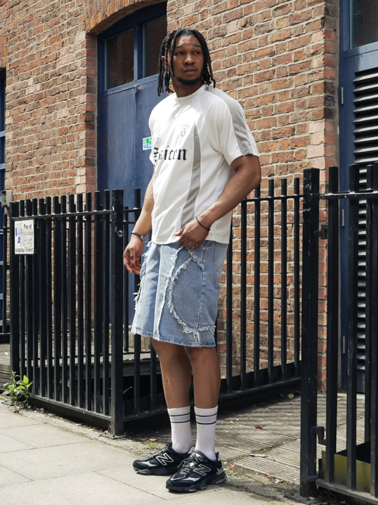 Revelse™ Distressed Embroidered Denim Jorts