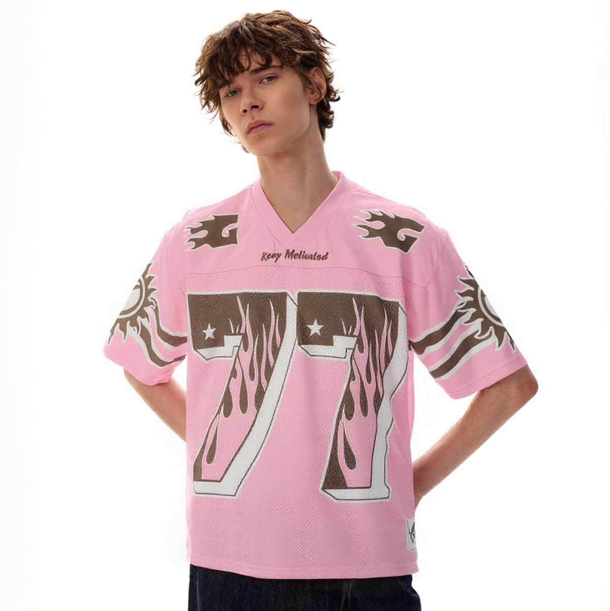 Revelse™ Flame Print Mesh Pink Jersey Top