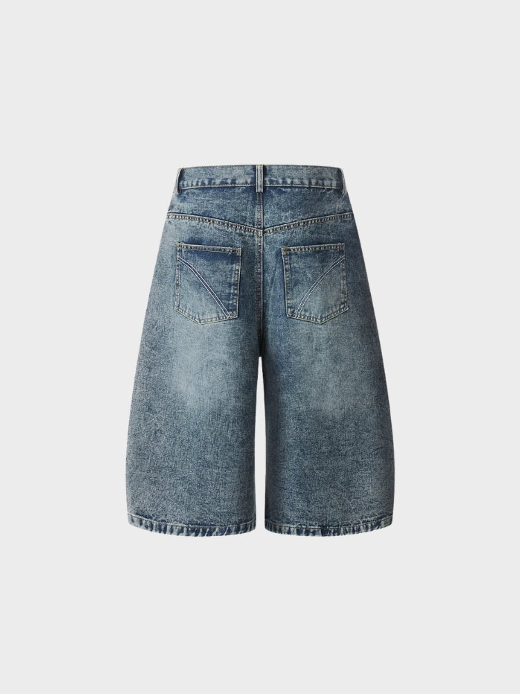 Revelse™ Longline Baggy Studded Denim Shorts Gray Blue