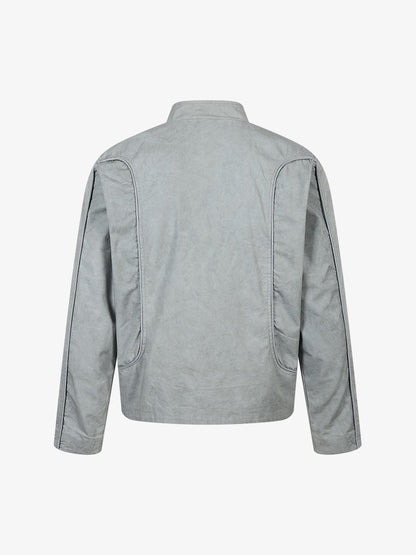 Side view of the casual work jacket with a stand collar