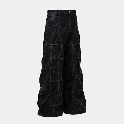 Revelse™ Washed Distressed Pleated Baggy Jeans
