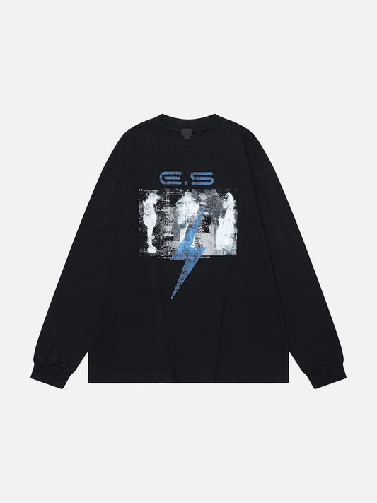 Revelse™ Oversized Abstract Lightning Graphic Long Sleeve T-Shirt