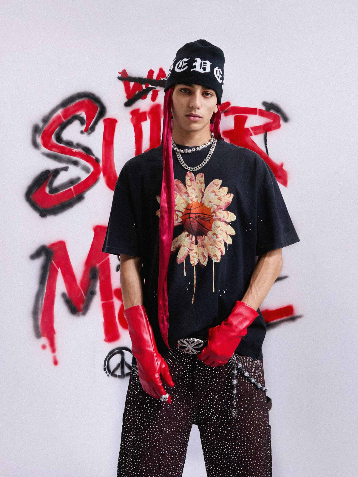 Revelse™ Floral Ink Splatter Graphic Basketball T-Shirt