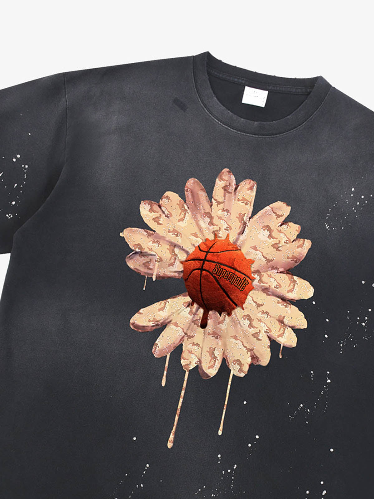 Revelse™ Floral Ink Splatter Graphic Basketball T-Shirt