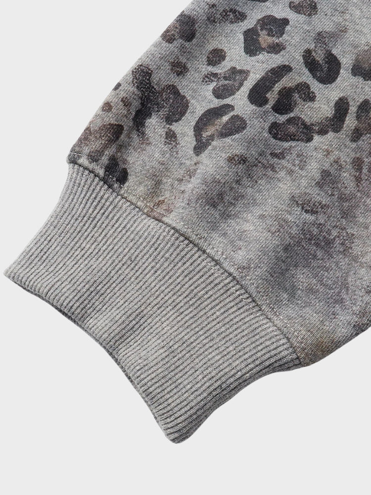 Revelse™ Leopard Print Vintage Washed Zip Hoodie Thick Cotton