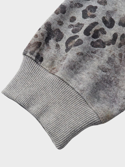 Revelse™ Leopard Print Vintage Washed Zip Hoodie Thick Cotton