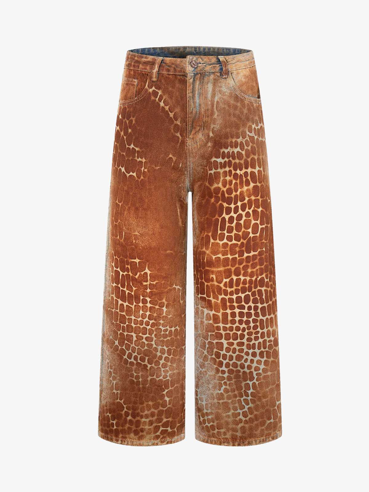 Revelse™ Croc Texture Washed Wide Leg Denim Jeans