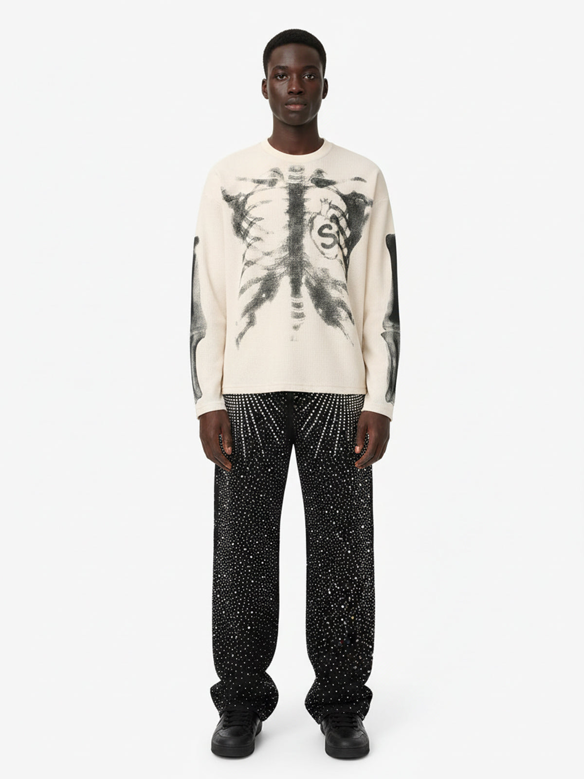 Revelse™ Skeleton Graphic Waffle Knit Sweatshirt