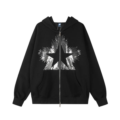 Sequin Star Zip-Up Hoodie