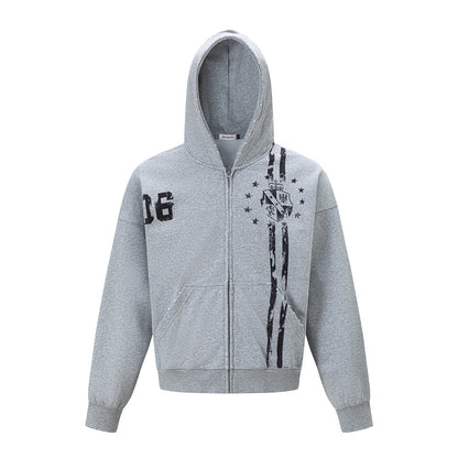 Distressed Graphic Zip-Up Hoodie
