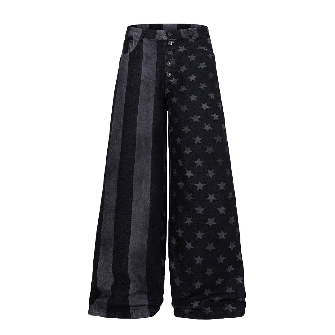 Striped Star Baggy Barrel Jeans