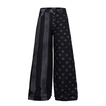 Striped Star Baggy Barrel Jeans