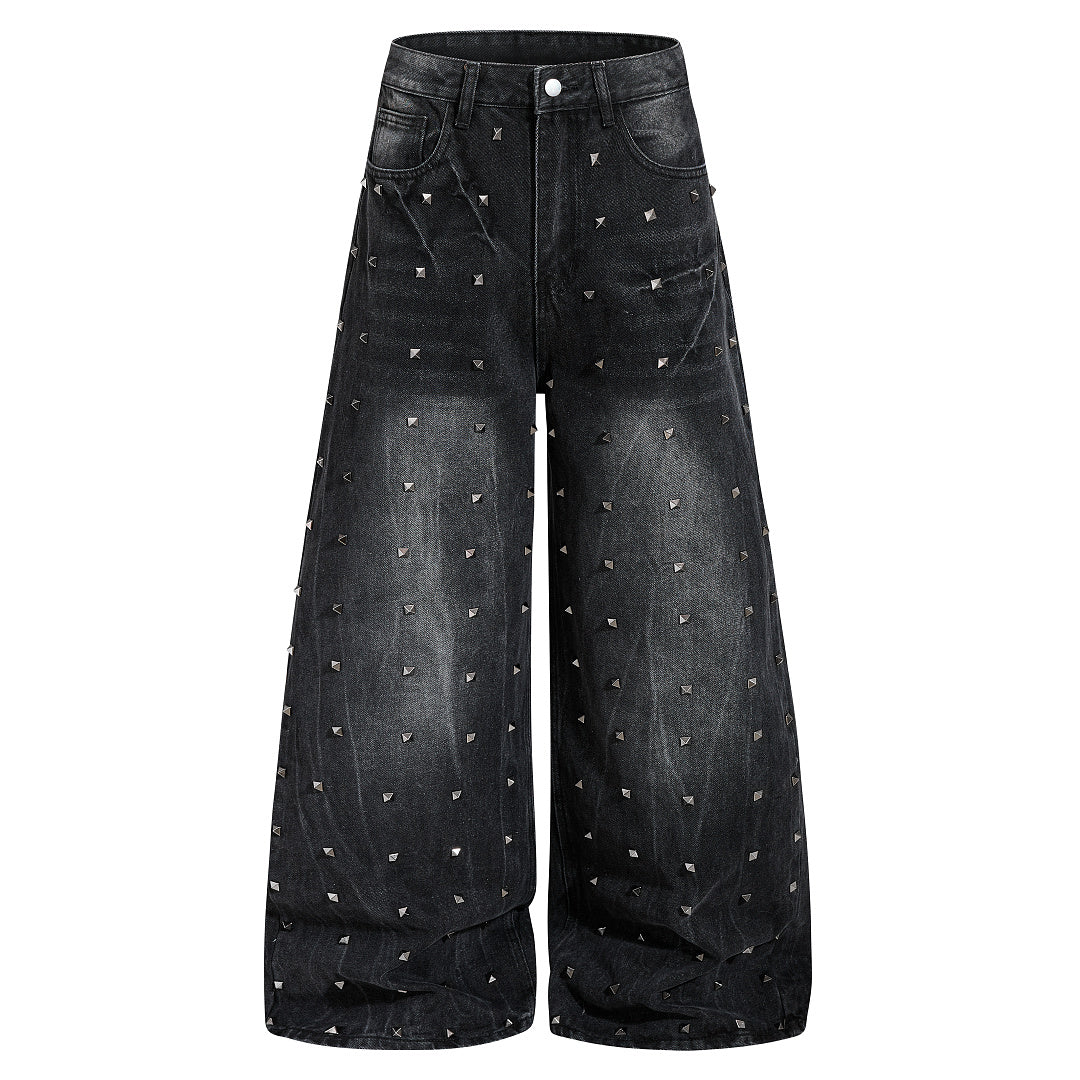 Studded Washed Black Baggy Jeans