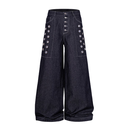 Grommet Baggy Jeans With Button Fly