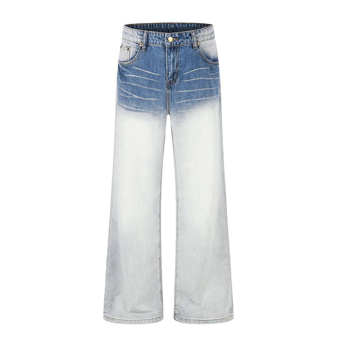 Gradient Baggy Jeans With Whisker Detail