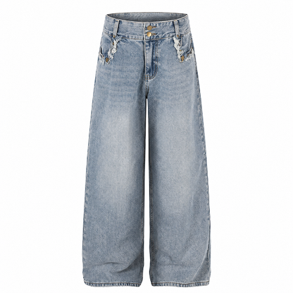 Baggy Washed Frayed Jeans Wide-Leg Streetwear