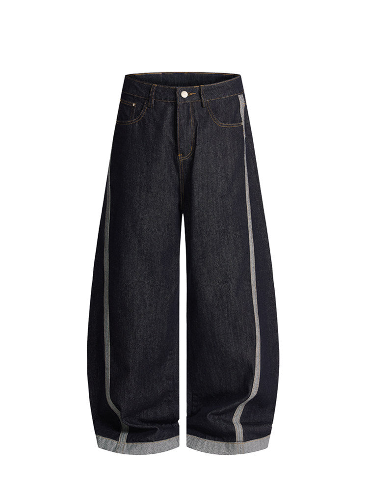 Contrast Cuff Baggy Jeans