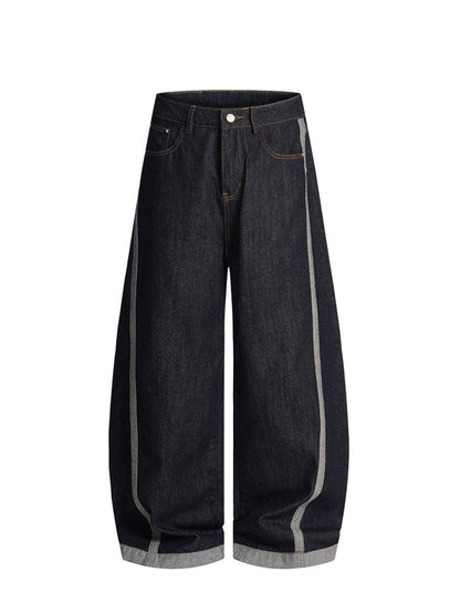 Contrast Cuff Baggy Jeans
