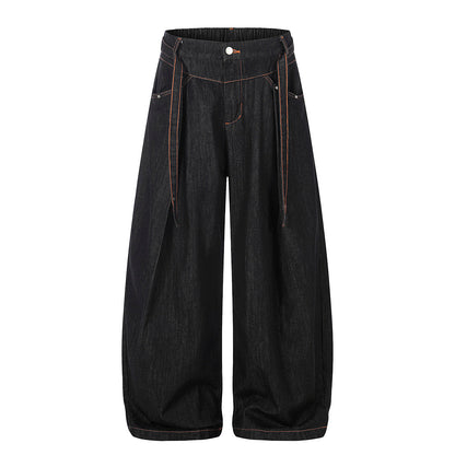 Pleated Baggy Barrel Jeans Relaxed Streetwear Fit