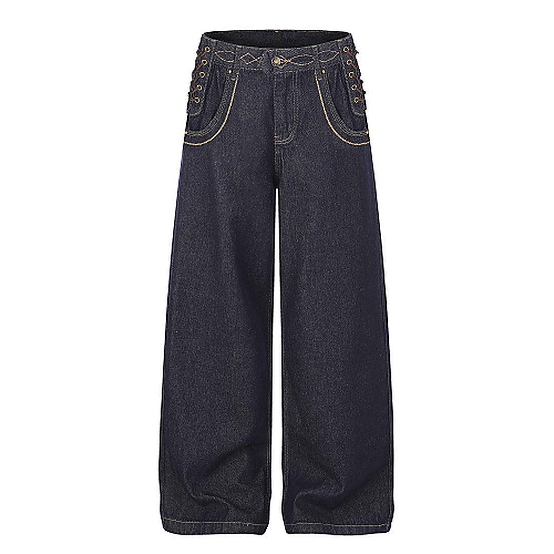Baggy Jeans With Lace-Up Pocket Details