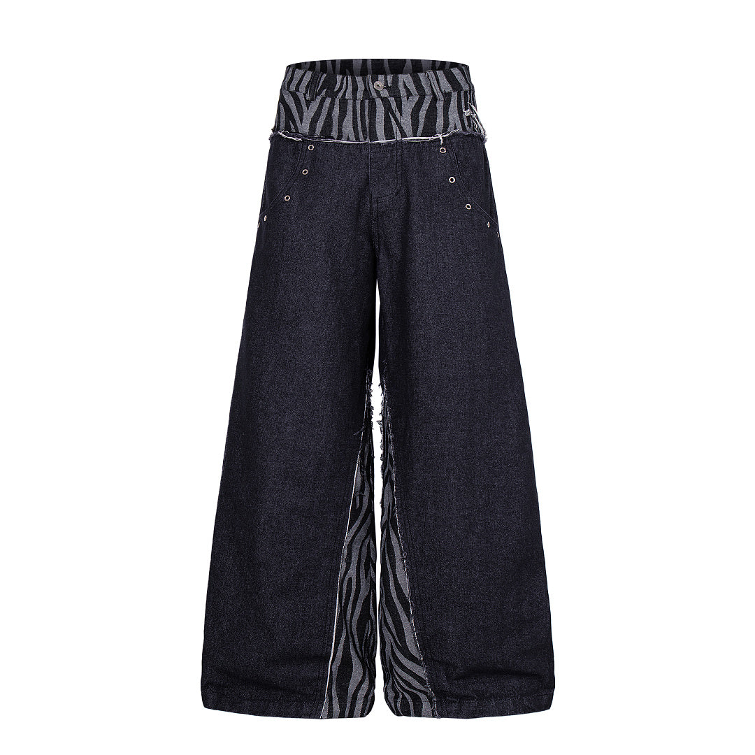 Baggy Jeans With Zebra Double Waist Detail