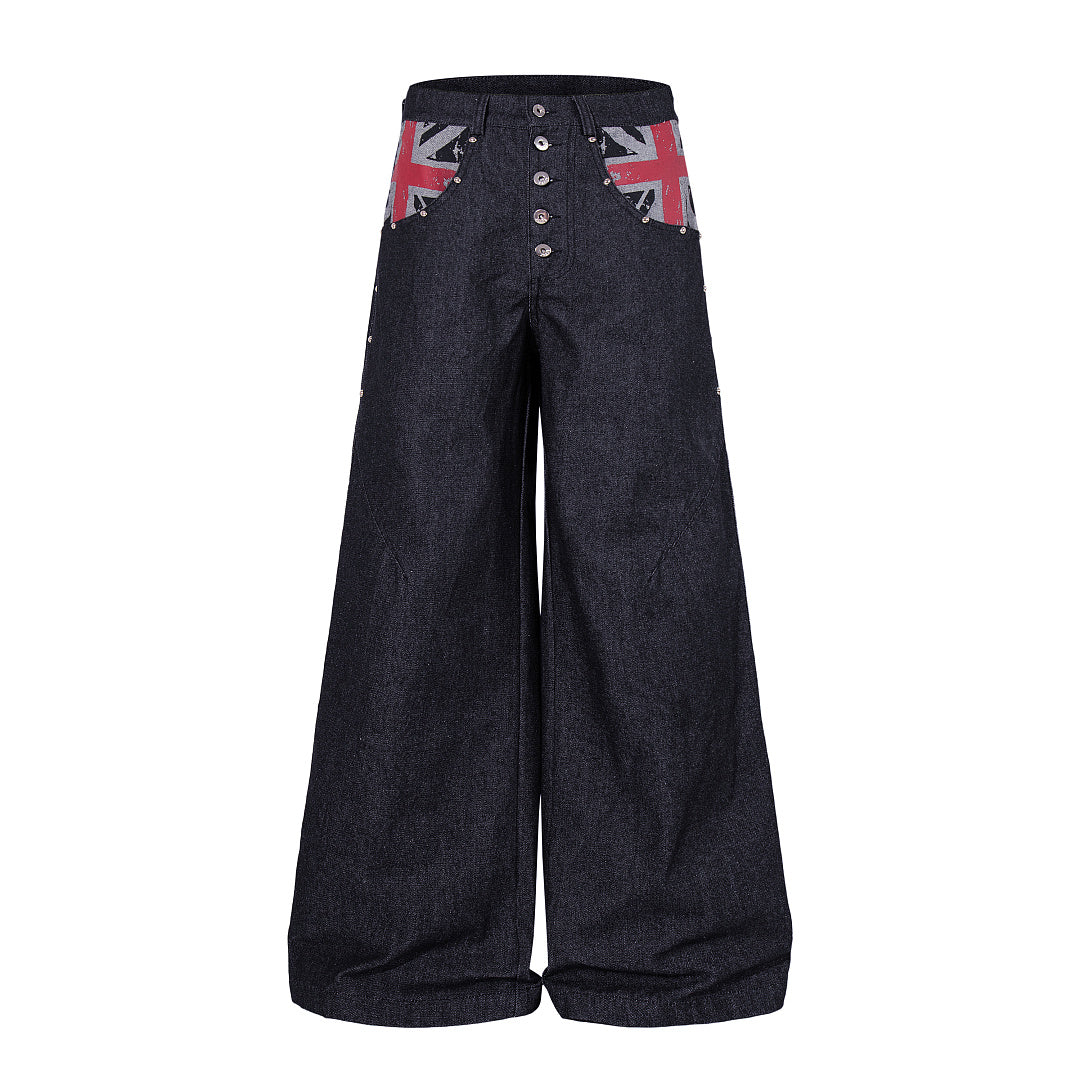 Union Jack Pocket Baggy Jeans Dark Denim