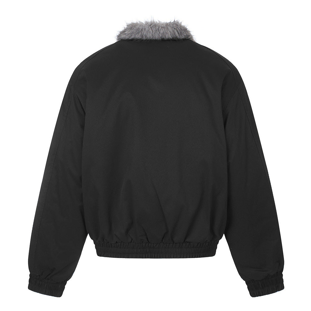 Men's short coat with faux fur collar styled for everyday wear
