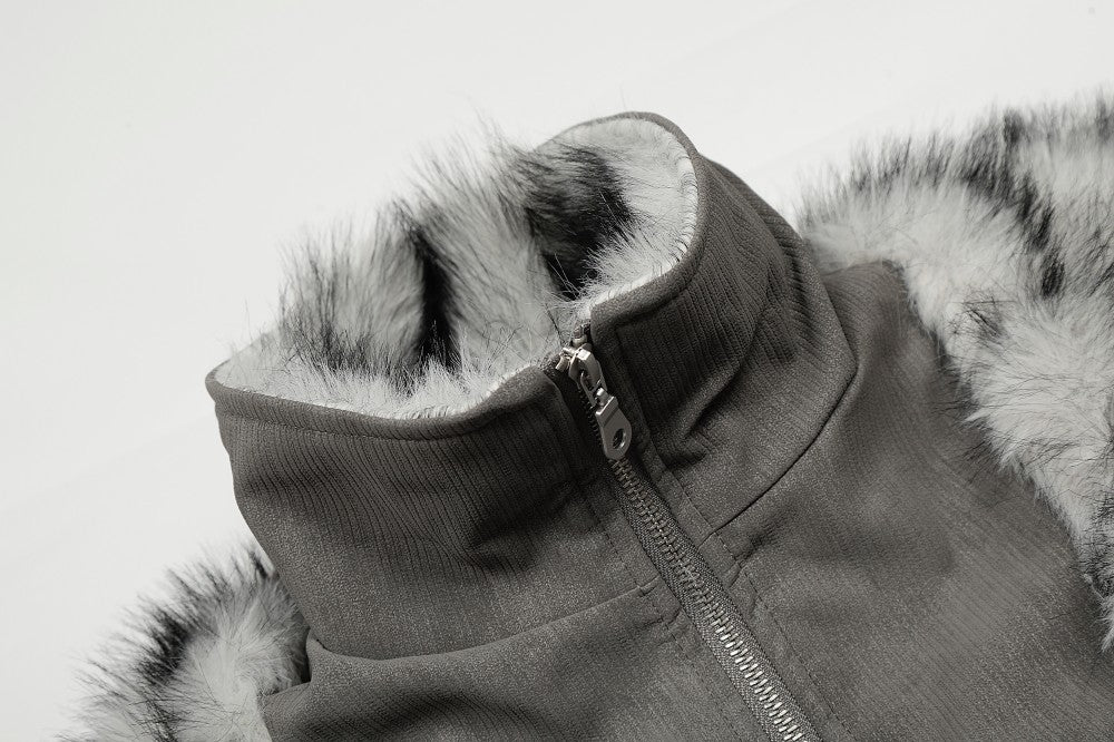 Full-length view of the faux fur collar cuff jacket