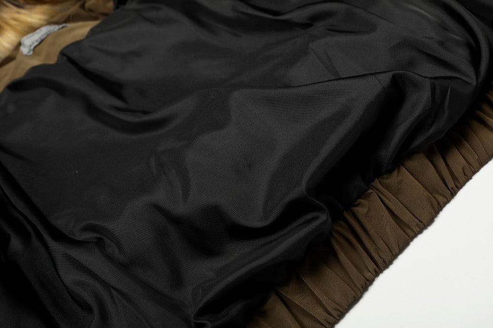 Detail of the padded quilting on the oversized puffer jacket