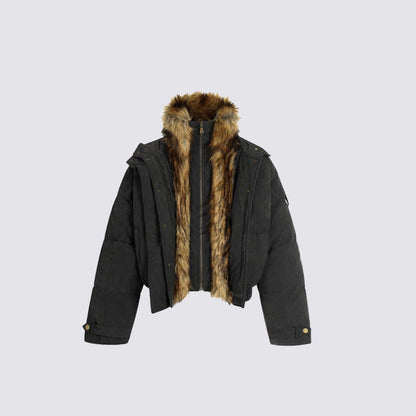 Back view of the oversized quilted puffer jacket