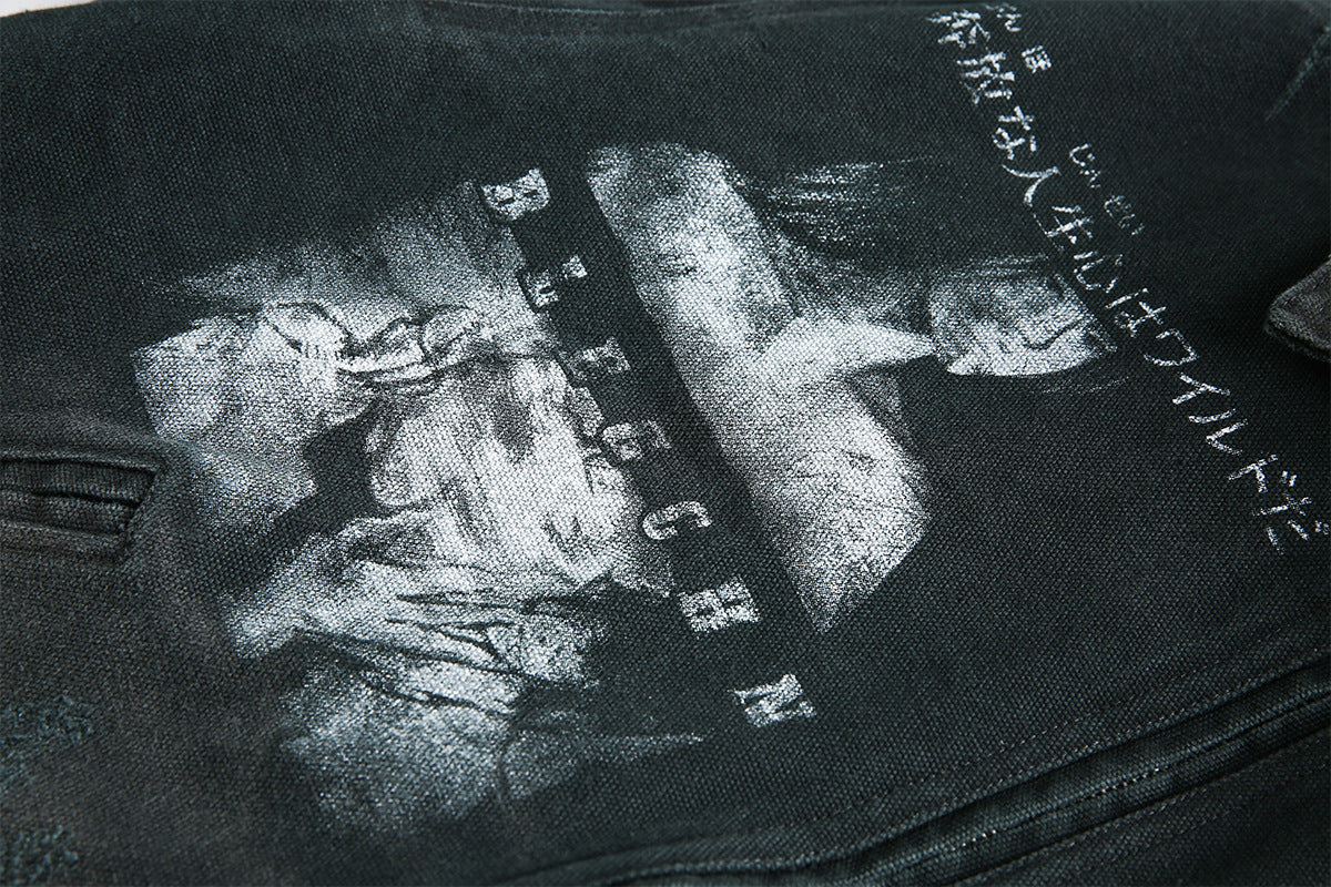 Acid-wash workwear jacket displayed to show its relaxed everyday fit