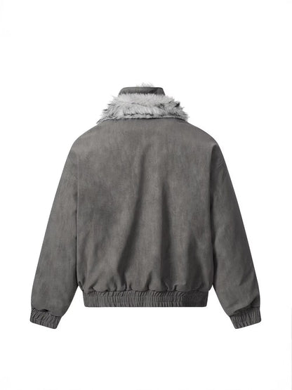 Faux fur collar cuff jacket shown from the back