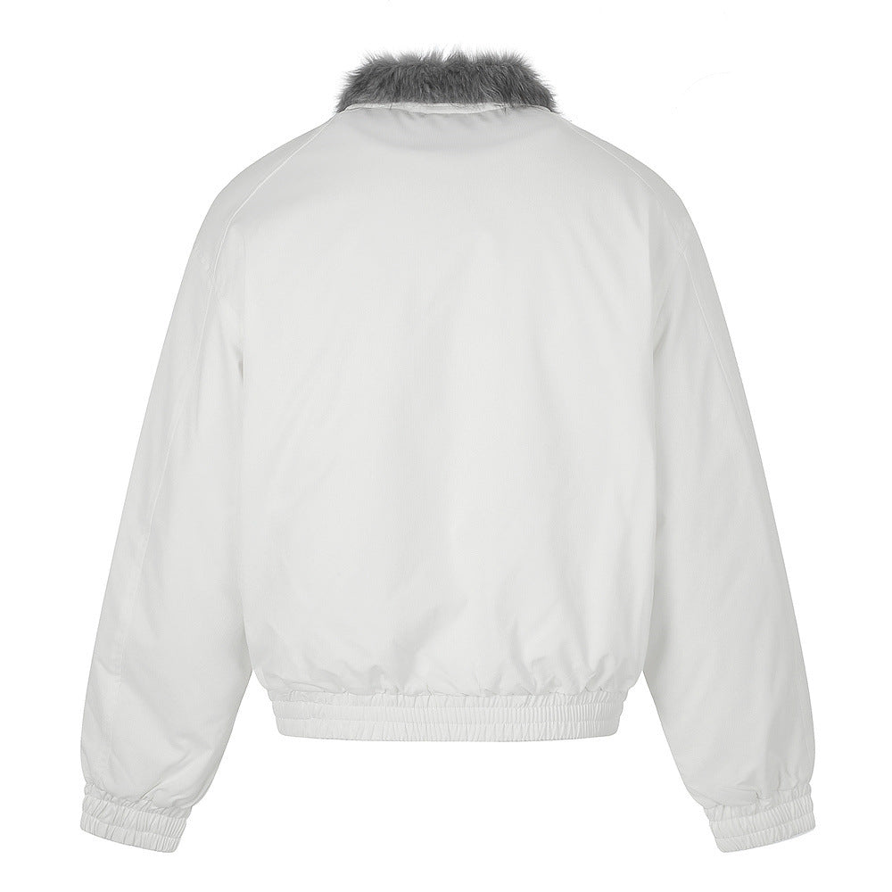 Men's bomber jacket showing its oversized winter fit