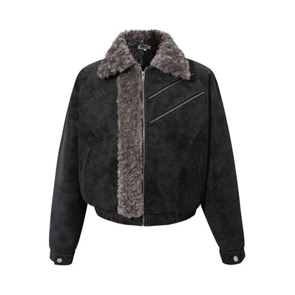 Faux Fur Trim Suede Quilted Jacket