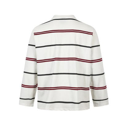 Long-sleeve oversized shirt with a black and blue stripe pattern