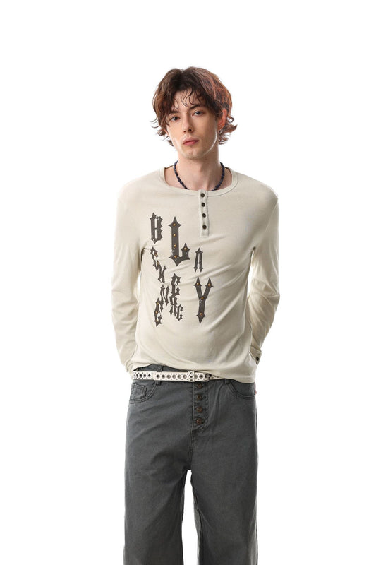 Gothic stud Henley shirt with a slim-fit streetwear design