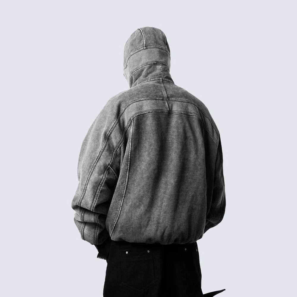 Front view of an oversized hoodie with a full-length zip