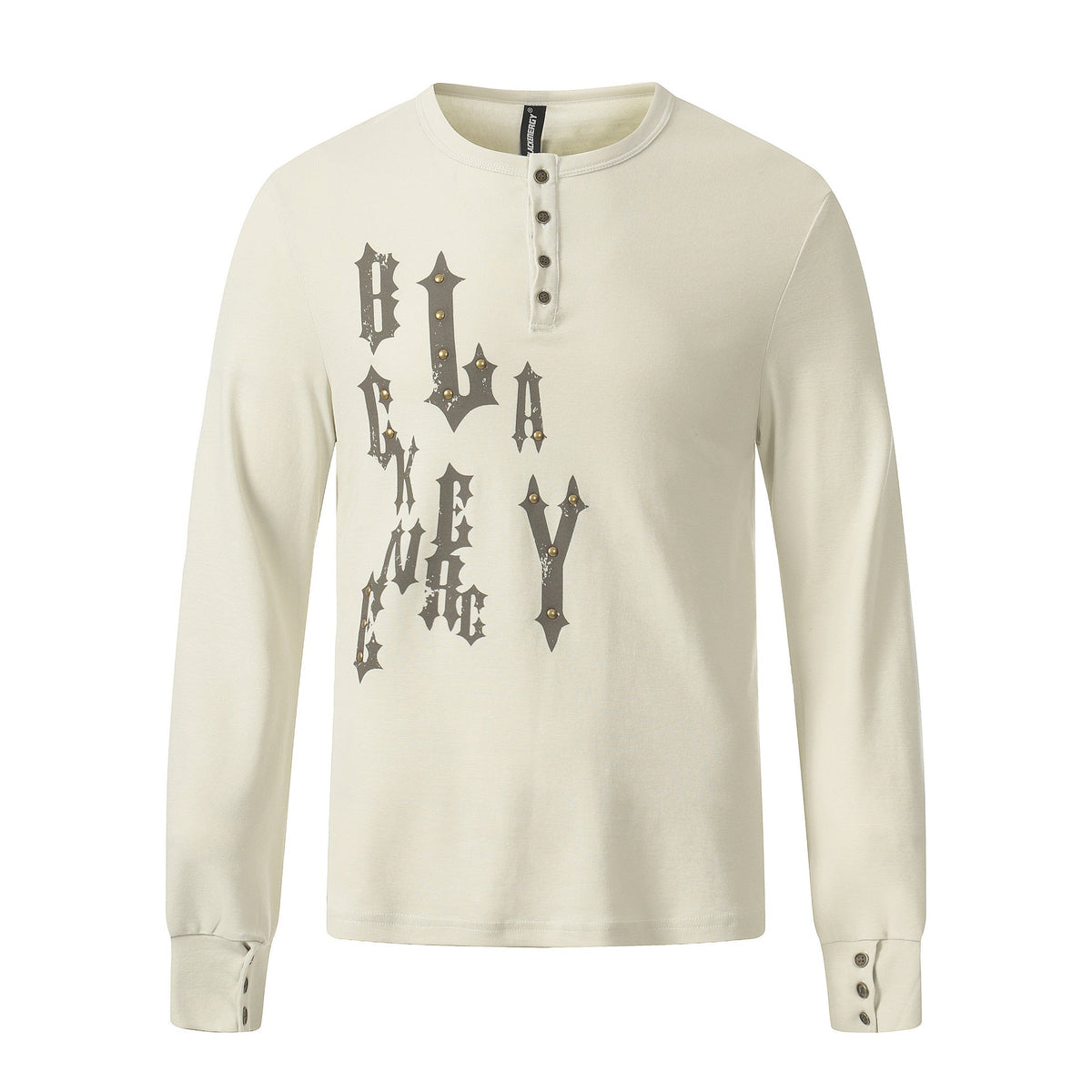 Gothic Stud Henley Shirt Slim Fit Streetwear Top