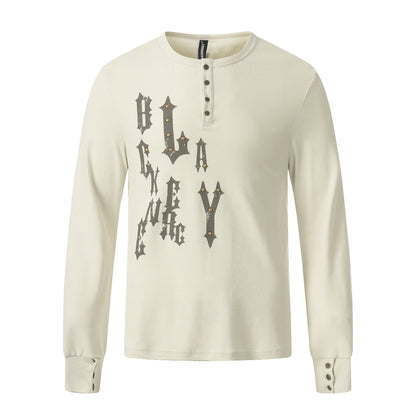 Gothic Stud Henley Shirt Slim Fit Streetwear Top